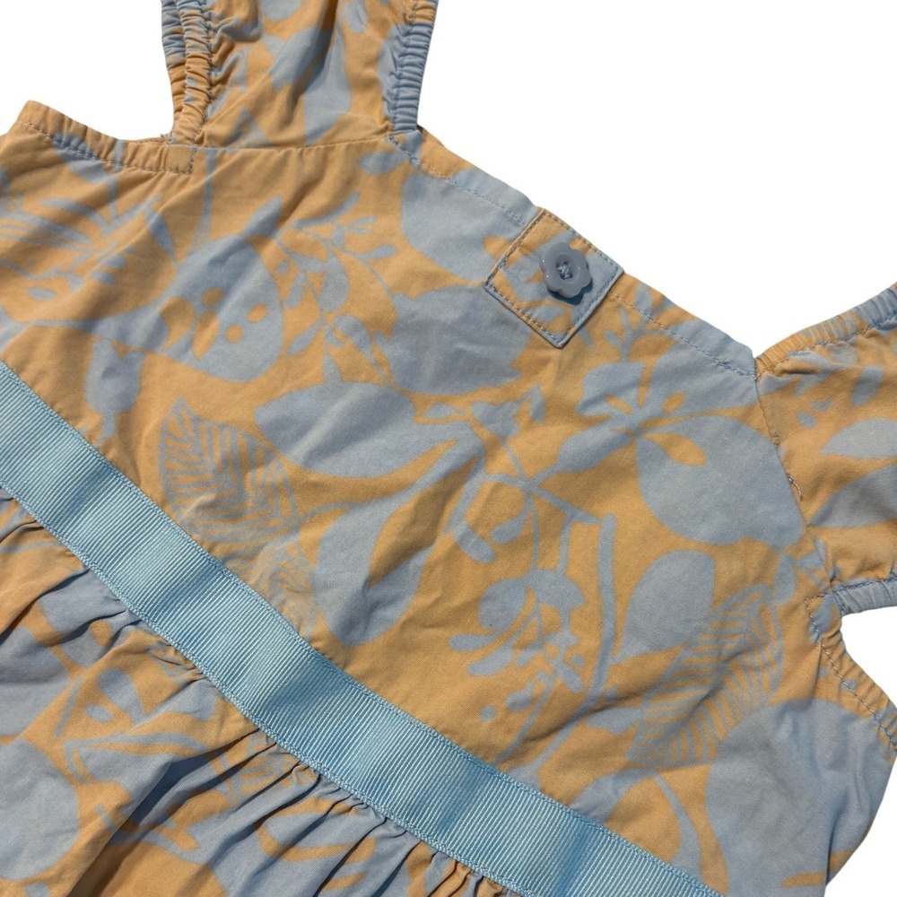 Hanna Andersson Girls Blue Tan Floral Cotton Dress Cap Sleeve Size 100 4T 3Y-4Y